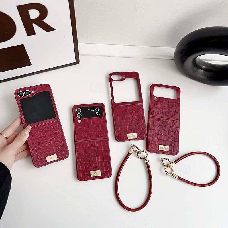2025年 電話 ケース 用途 サムスンのギャラクシー Zフリップ7 Zフリップ6 Z Flip 5 Z Flip 4 バックカバー リストストラップ付き 耐衝撃 レトロ風 PUレザー  コレクション – $19.99 –P1