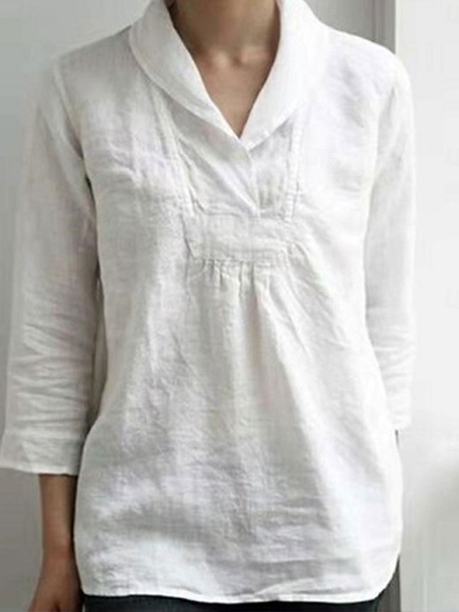 Damen Baumwoll-Leinen Hemd Bluse Uni Elegant Täglich Stylish Langarmhemd Kragen Regelmäßige Tops Tägliches Patchwork Schwarz Weiß Sommer Frühling 2025 - $19.99 –P1