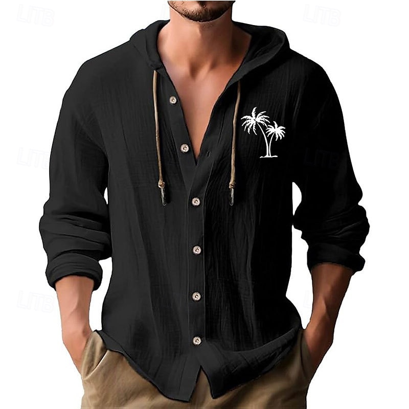 Herren Weißes Baumwollhemd Minimalistisches Aloha-Shirt Freizeithemd Knopfhemd Baumwollhemd Kokospalme Urlaub Straße Schwarz Weiß Blau Khaki Langarm Mit Kapuze Frühling & Sommer Bekleidung Button-Down 2025 - $26.99 –P10