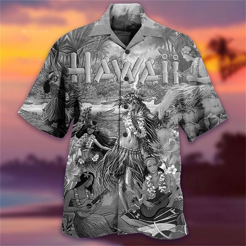 Voor heren Brief Tribal Landschap Overhemd Hawaiiaans overhemd Kampshirt Korte mouw Overhemd Strijkijzer Modieus Ontwerper Casual Straat Casual Dagelijks Geel Paars Oranje S M L 2025 - $24.99 –P4