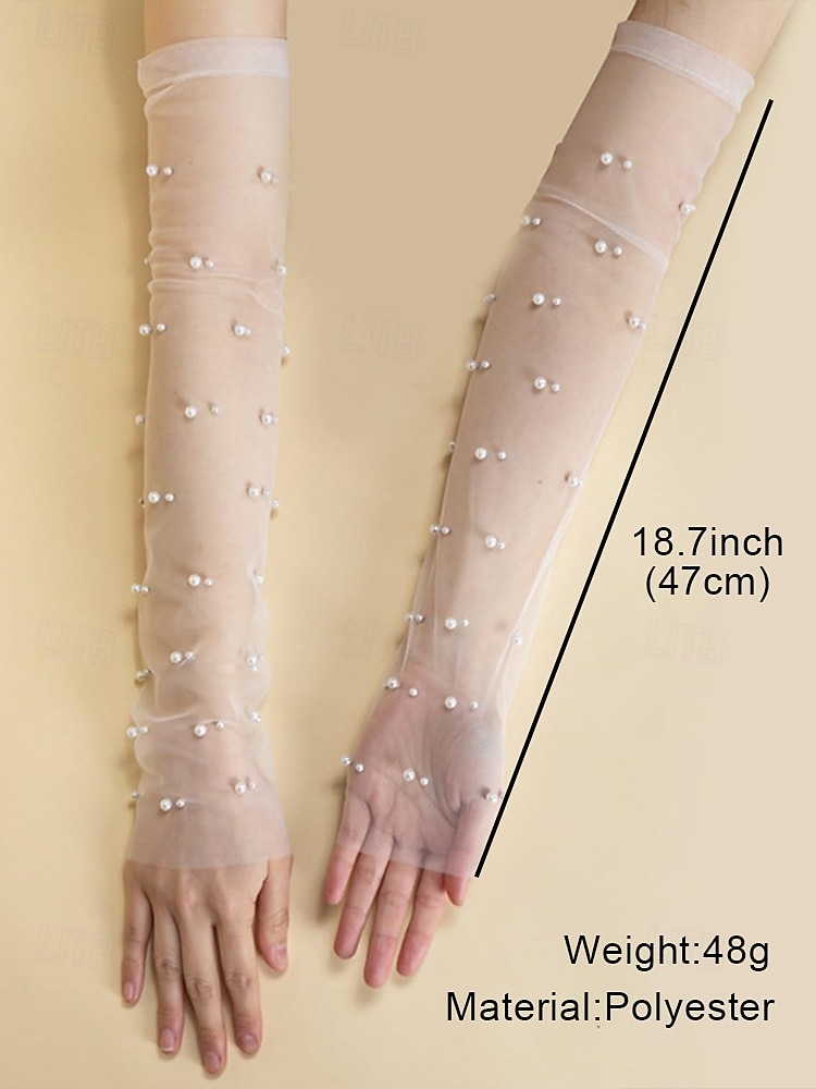 Elegant Sheer Pearl Bridal Gloves – Long Tulle Wedding Gloves for Women, Vintage Mesh Fingerless Sleeves, Formal Party & Special Occasion Accessory 2025 - $11.99 –P5