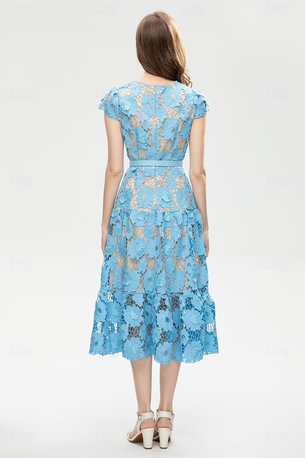 A-Line Cocktail Dresses Elegant Dress Wedding Guest Holiday Tea Length Short Sleeve Crew Neck Lace with Floral Lace 2025 - $159.99 –P4