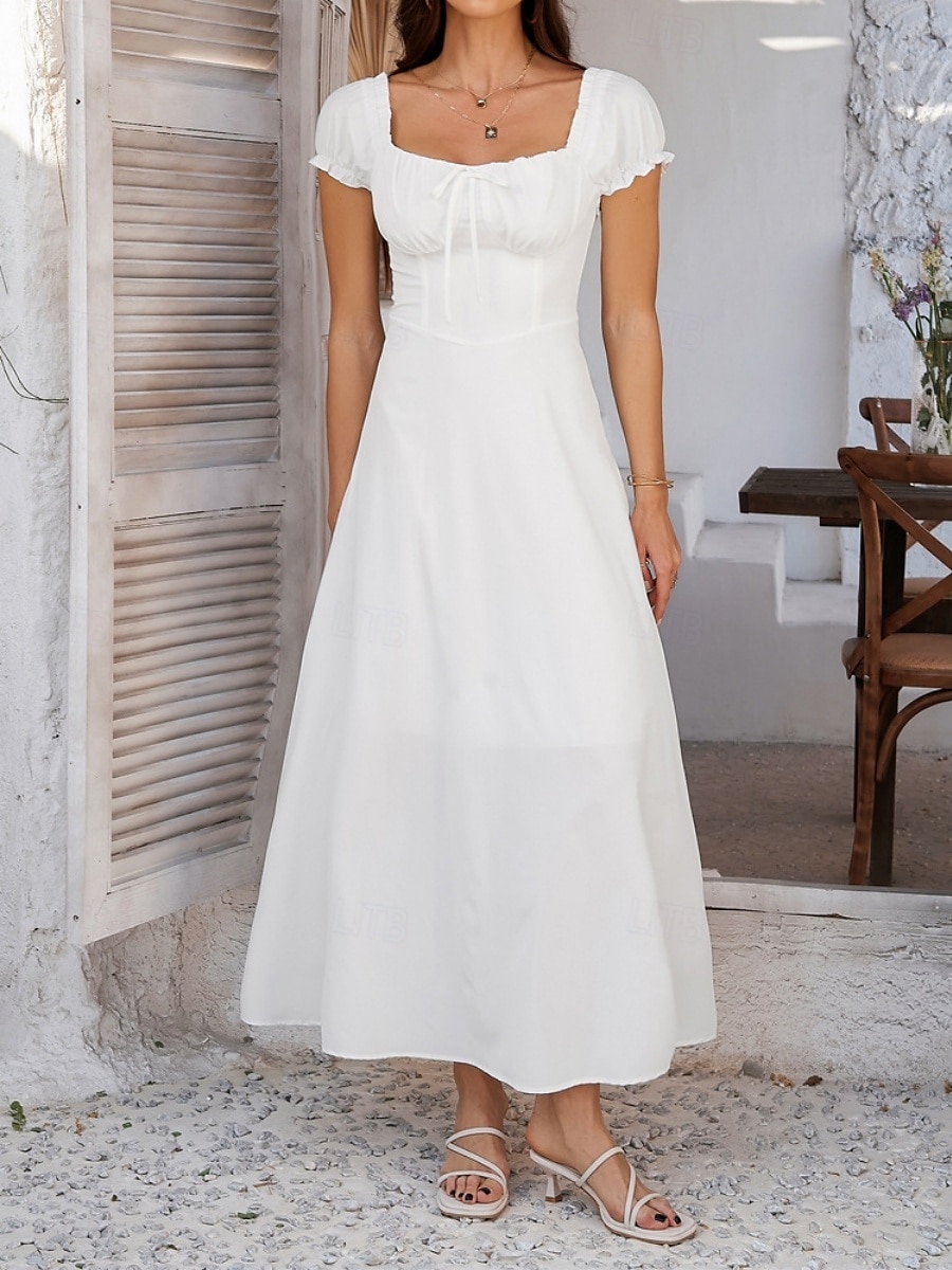 Dam Långklänning Maxiklänning Vit klänning Vardagsklänning Swingklänning Sommarklänning Mode Modern Elegant klänning Dagligen Datum Helgen Normal Slät Kortärmad Fyrkantig hals Svart Vit Gul Marinblå 2025 - $32.99 –P2