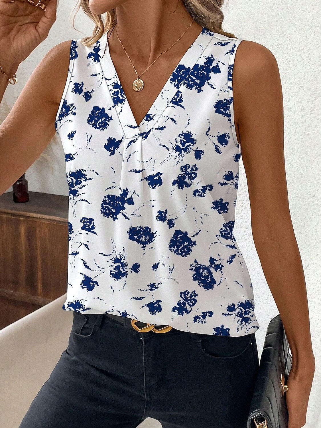 Women's Camisole Tank TopFloral Graphic Stylish Casual Sleeveless V Neck Regular Tops Daily Print Black Blue Summer 2025 - $19.99 –P6