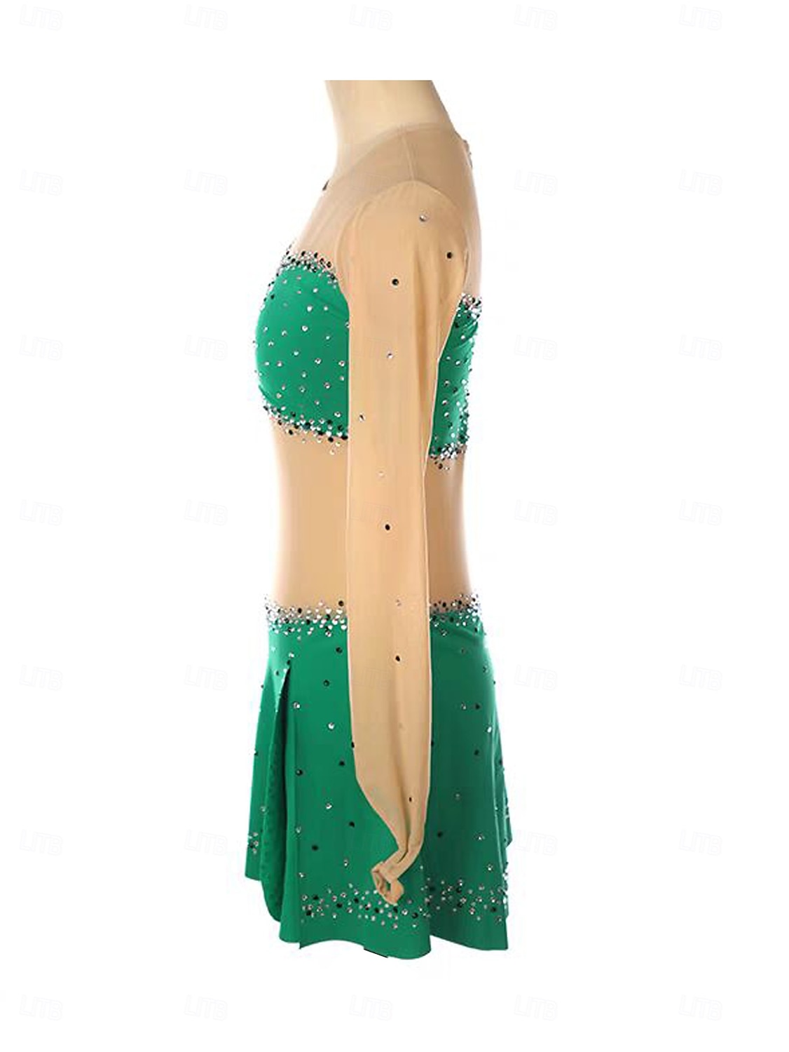 Robe de patinage artistique Femmes Fille Patinage Robe Vert Patchwork Trou de pouce Maille Spandex Élastique Entraînement Pratique Professionnel Tenue de Patinage Chaleur Thermique cristal pailleté de 2025 ? $162.99 –P3