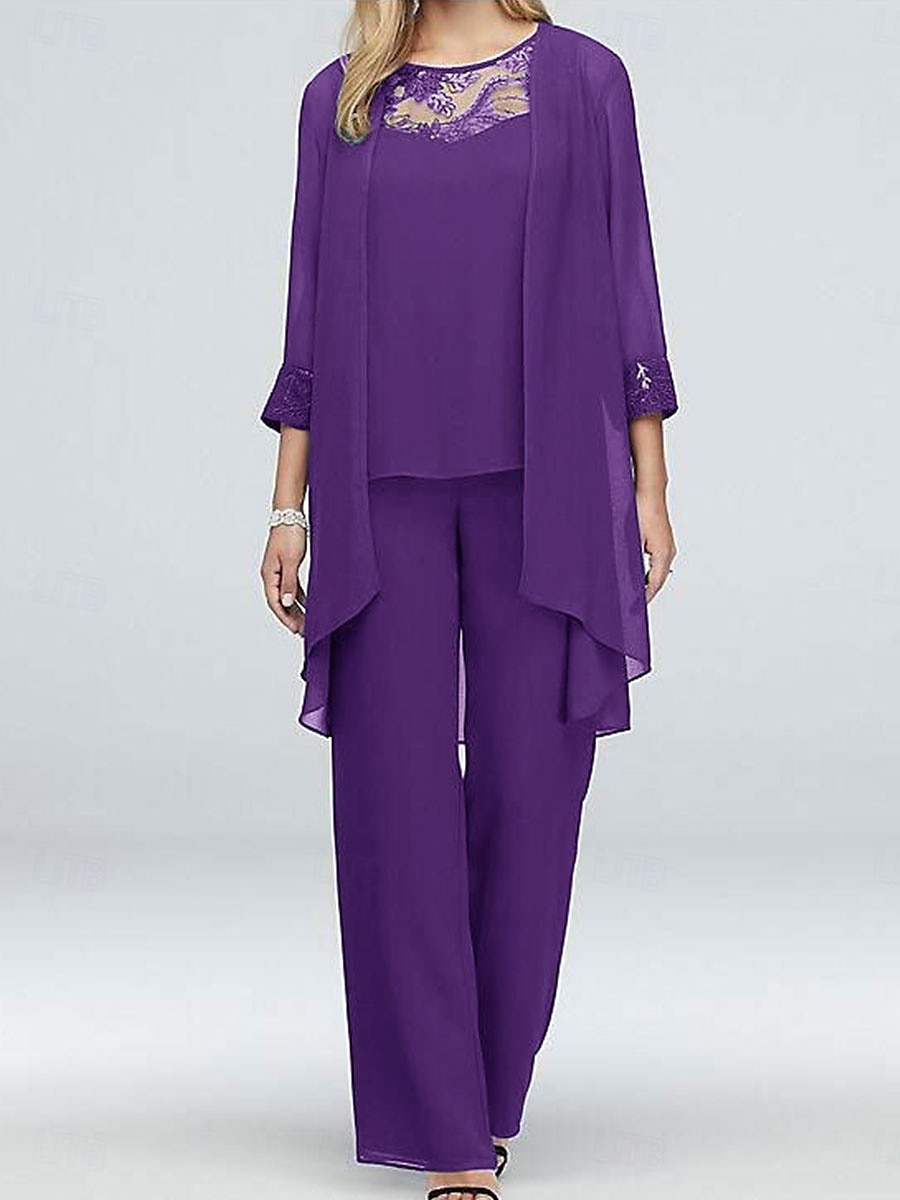 Tre Pezzi Abito da cerimonia per signora Elegante Vintage Girocollo Lunghezza al pavimento Spandex Manica Lunga con Tinta unita 2025 del 2025 a $79.99 –P5
