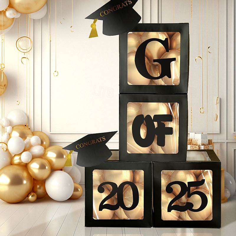 decorazioni per la laurea classe del 2025, 4 pezzi 2025 festa di laurea scatole di palloncini neri con lettere laurea, 2025 per scuola materna asilo scuola superiore college festa di laurea forniture del 2025 a $14.99 –P3