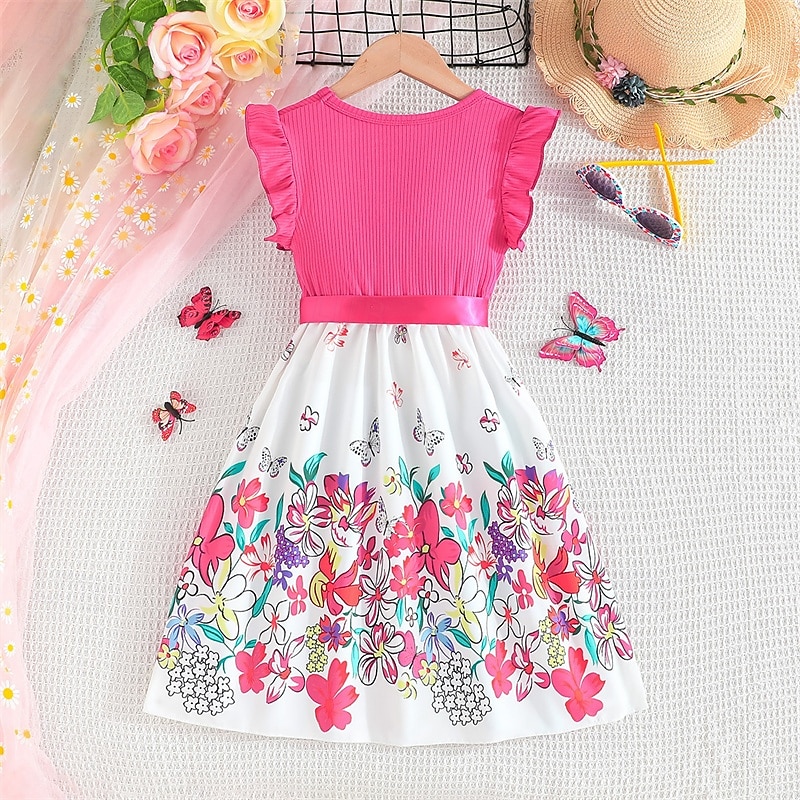 Barn Flickor Klänning Blommig klänning Blomma Ärmlös Utomhus Ledigt Volang Mode Dagligen Polyester Knälång Vardagsklänning A linjeklänning Sommar 4 år + Purpur Rosenröd 2025 - $18.49 –P8