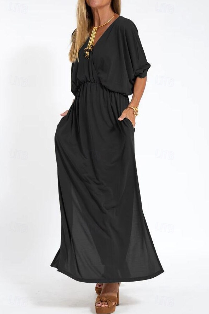 Pentru femei Rochie Lunga Rochie Maxi Rochie casual Rochie de Cocktail Rochie pentru invitata de nunta Rochii din Șifon Modă Vacanță Ieșire Sfârșit de săptămână Fit regulat Simplu Manșon Lung În V 2025 - $25.99 –P1