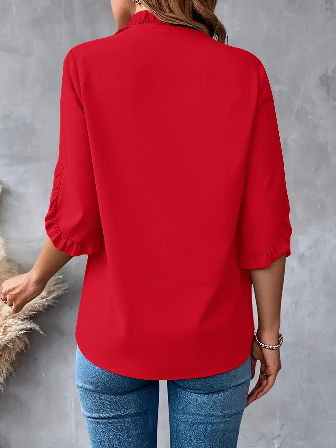 Bluzka Damskie Czarny Biały Czerwony Jednolity/zwykły kolor Falbany Codzienny Elegancja W serek Regularny S 2025 - $17.49 –P6