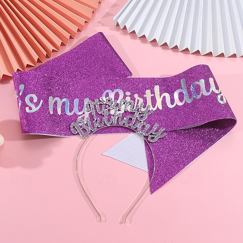 verjaardagsfeestje modieuze verjaardagsversieringen 2-delige set voor meisjes en vrouwen hoofdband en sjerp met 'it's my birthday' verkrijgbaar in meerdere kleurencombinaties 2025 - $9.99 –P7