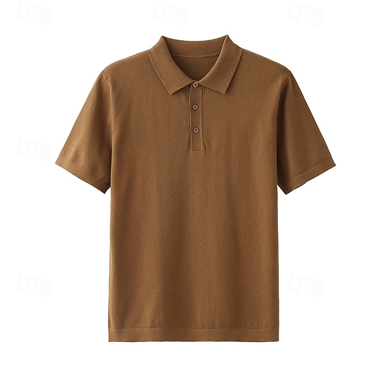 Herren Poloshirt aus Seide, Leinen und Baumwolle, Strick, Polopullover, Business, Casual, Revers, Kurzarm, formell, einfarbig, Patchwork, Knöpfe, Sommer, Schwarz, Braun, Grün, Dunkelgrau, Dunkelkaffee 2025 - $49.99 –P13