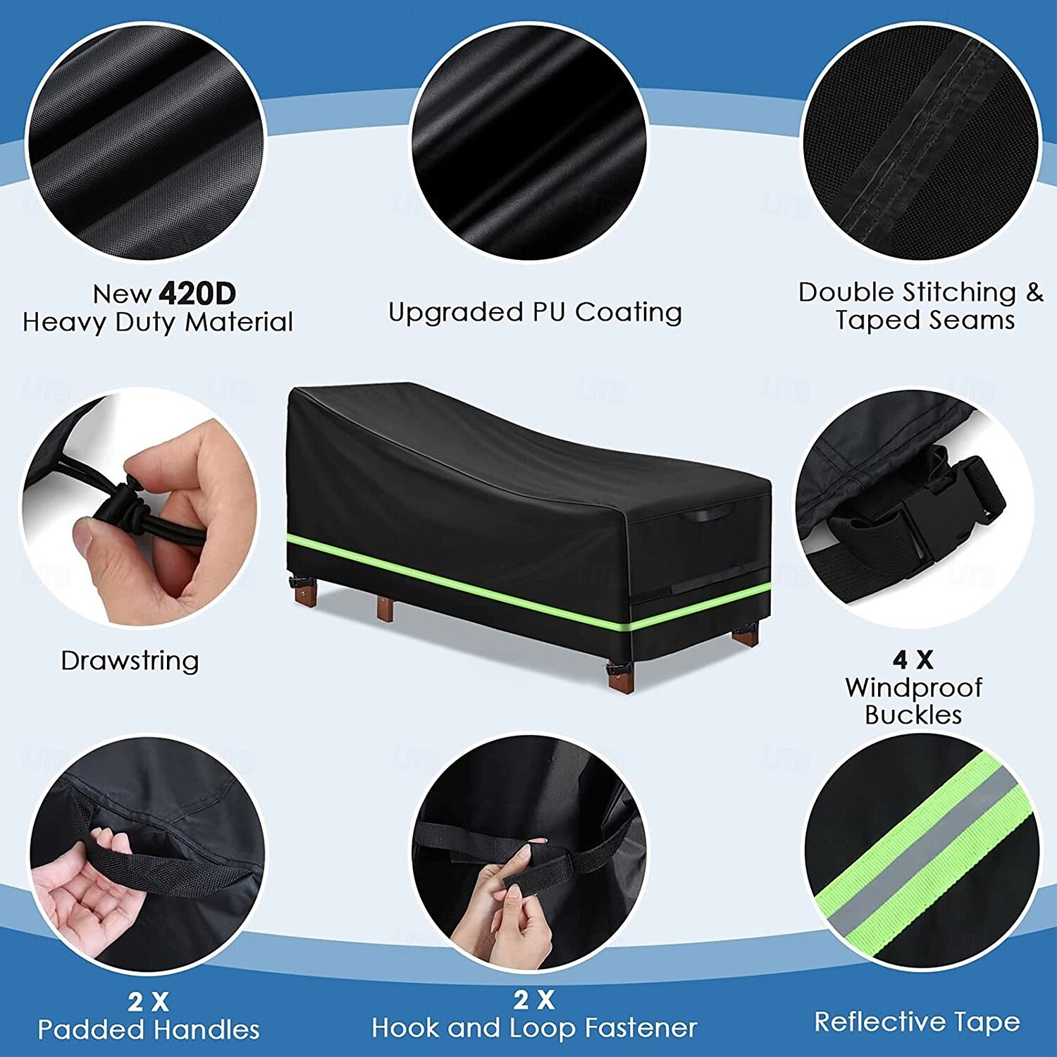 capa para espreguiçadeira de pátio, capas para espreguiçadeiras pretas à prova d'água com faixa reflexiva, capas para espreguiçadeiras de piscina ao ar livre para uso externo de 2025 por $25.99 –P4