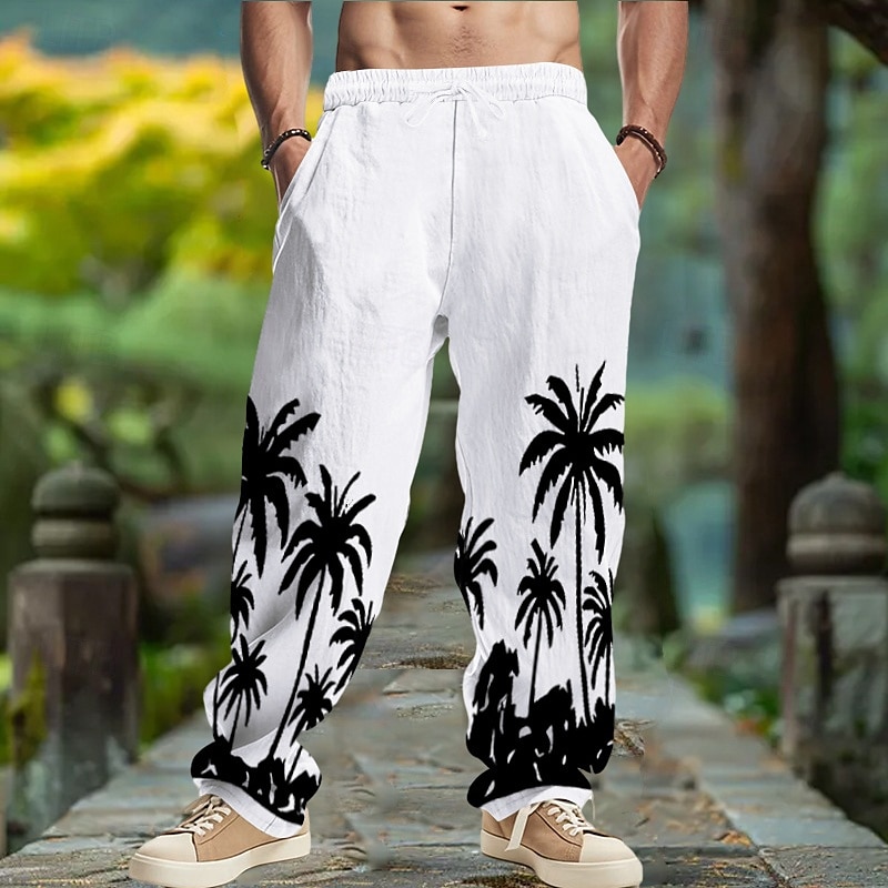 Homens Calças de linho Calças Calça verão Calças largas Com Cordão Cintura elástica Perna reta Coqueiro Conforto Respirável Comprimento total Ioga Diário Corrida Moda Retro Vintage Preto Branco de 2025 por $22.99 –P2