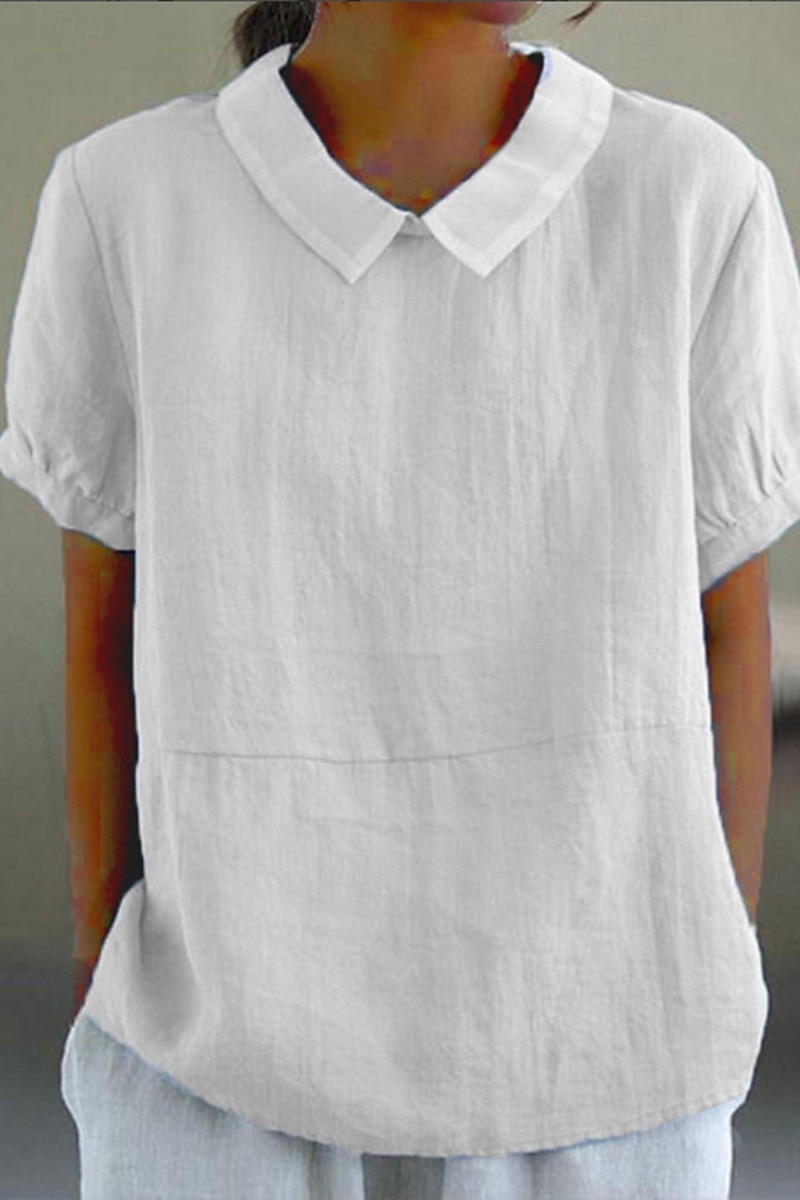 Per donna Camicia Camicia di lino Blusa Camicie di cotone e lino Semplice Quotidiano Essenziale Casual Manica Corta Colletto a Camicia Top Regolari Quotidiano Uscire Arricciato Bianco Blu marino Blu del 2025 a $23.99 –P2