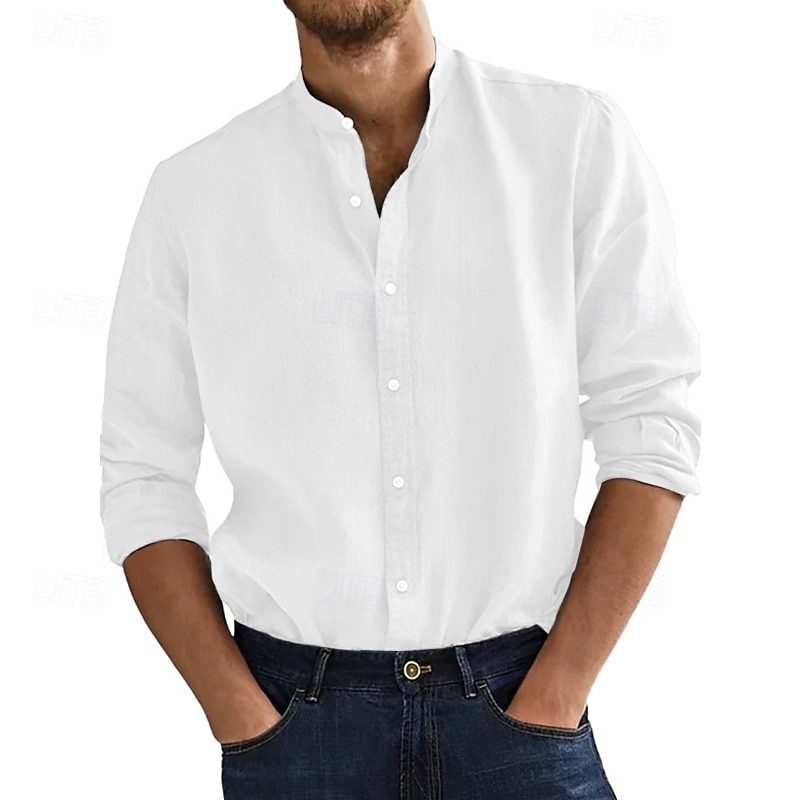 Per uomo Camicia Camicia con colletto alla coreana Camicia Estiva Abbigliamento da spiaggia Camicia casual Camicia con Bottoni Tinta unica Vacanza Crociera Nero Bianco Rosa Arancione Manica Lunga del 2025 a $23.99 –P2