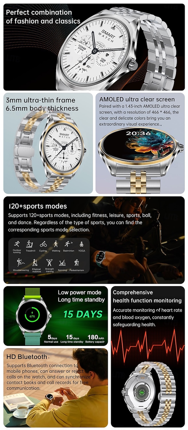 696 TN88 Orologio intelligente 1.43 pollice Intelligente Bracciale Bluetooth Pedometro Avviso di chiamata Monitoraggio del sonno Compatibile con Android iOS Da donna Da uomo Chiamate in vivavoce del 2025 a $65.99 –P2