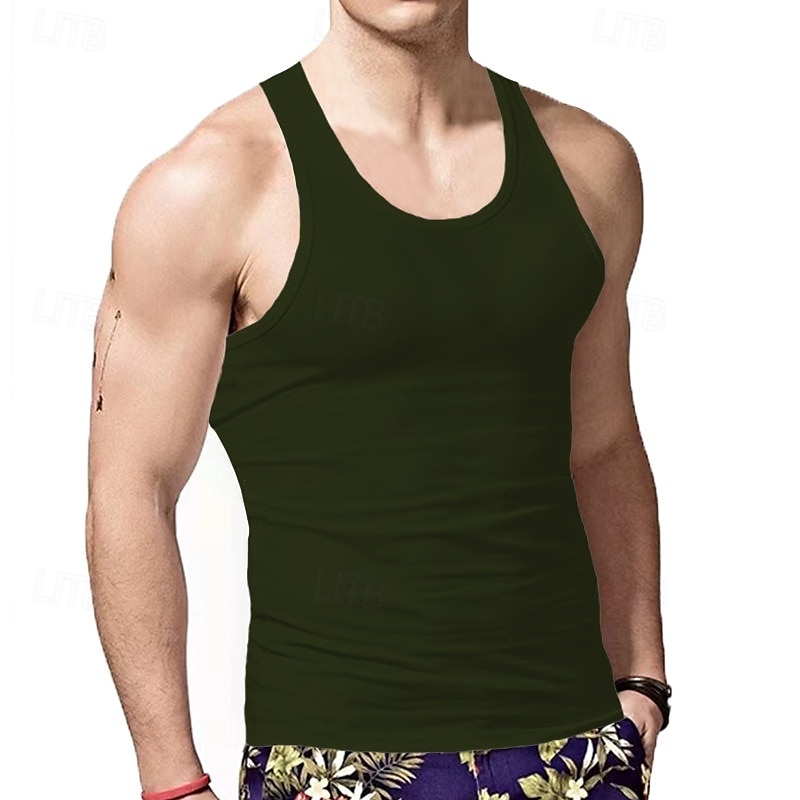 Homens Malha Íntima Top de colete Camiseta Interior camisa sem manga Sem Manga Gola Redonda Verão Tecido Moda Designer Básico Clássico Férias Rua Para Noite Preto Branco Vinho Top Tee para Homens de 2025 por $11.99 –P15