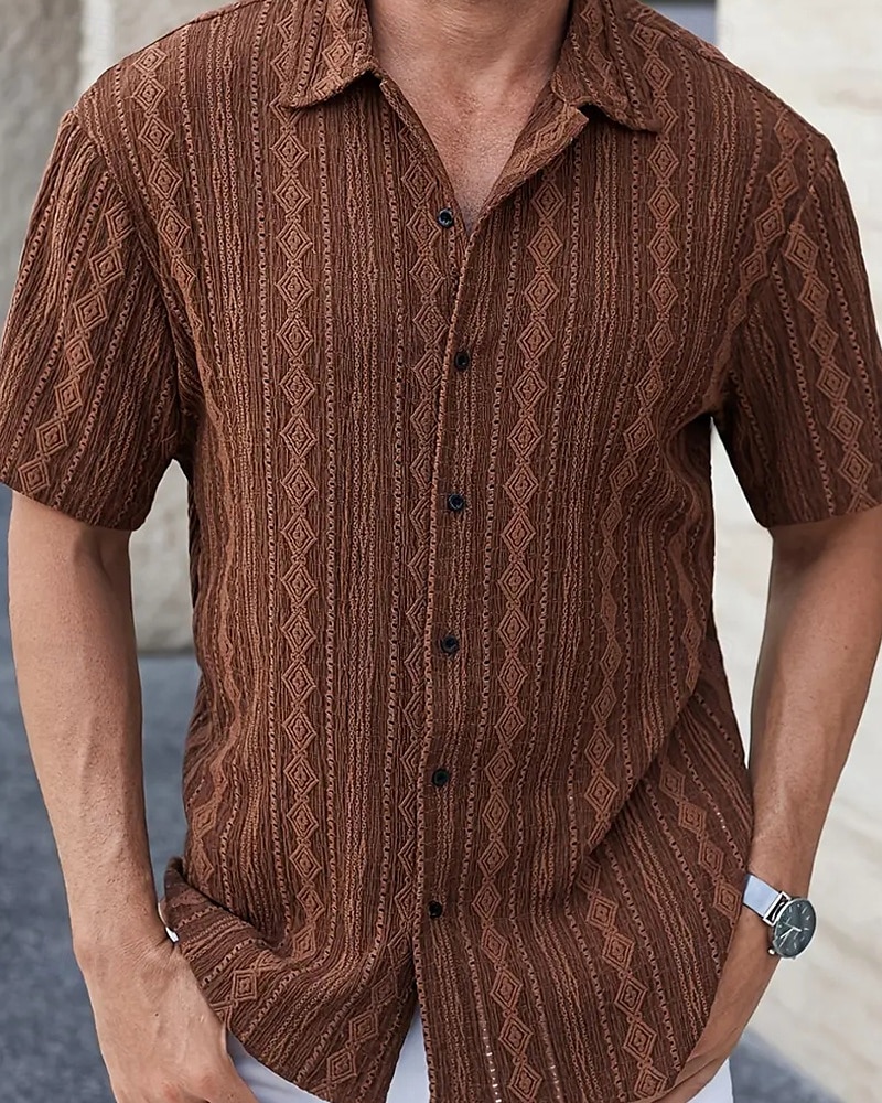 Men's Shirt Summer Shirt Casual Shirt Beach Shirt Button Up Shirt Black White Brown Short Sleeve Plain Shirt Collar Vacation Hawaiian Clothing Apparel Polyester Fashion Casual Comfortable 2025 - $23.99 –P1