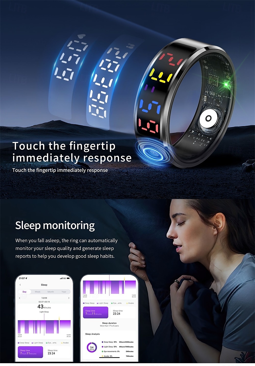R12 Smart Ring Men Women LED Display Screen Gift Ring Heart Rate Blood Oxygen Monitor Multi Sport Modes 2025 - $59.99 –P3
