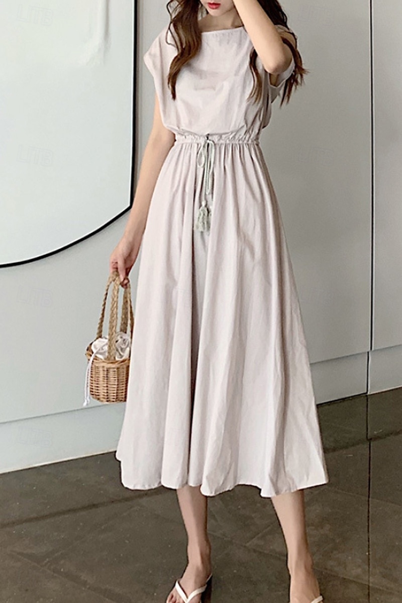 Per donna Abito Midi Abiti in cotone e lino Moda Classico Moderno All'aperto Quotidiano Ferie Vestibilità regolare Semplice Senza Maniche Girocollo Nero Verde chiaro Verde militare Blu marino Estate del 2025 a $26.99 –P9