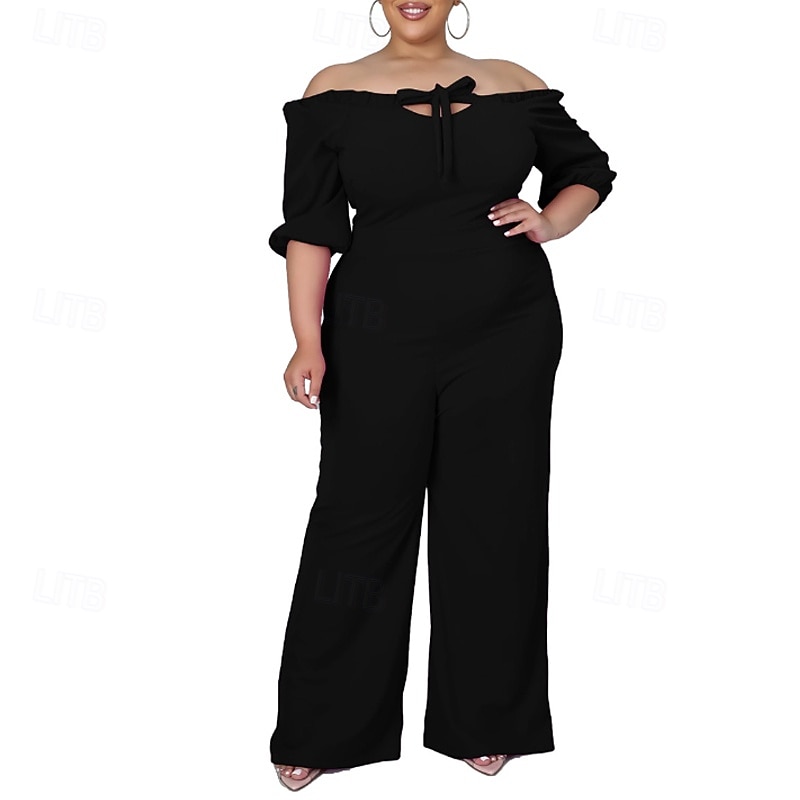 Women's Normal Jumpsuit Stylish Solid Color Half Sleeve Off Shoulder Cut Out Street Holiday Regular Fit Black White Red Summer 2026 - $31.99 –P7
