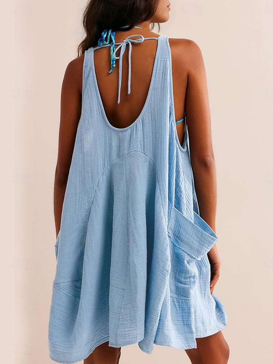 Women's Mini Dress Petite Dress Casual Dress Summer Dress Slip Dress Fashion Classic Modern Daily Beach Weekend Regular Fit Plain Sleeveless U Neck Black Navy Blue Blue Green Summer 2025 - $18.49 –P15