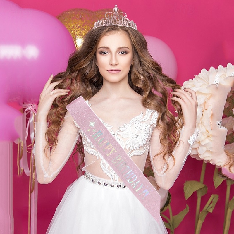 Birthday Party Girl and Women Elegant Decorations 2-Piece Set Headband and Sash with 'Happy Birthday' - Available in Multiple Color Combo 2025 - $10.99 –P11