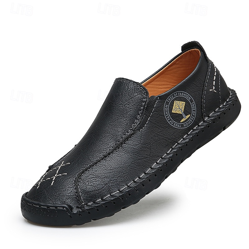 Men's Beige Genuine Faux Leather Moccasins – Handmade Stitching Casual Slip-On Driving Shoes for Outdoor & Trave 2025 - $34.99 –P4