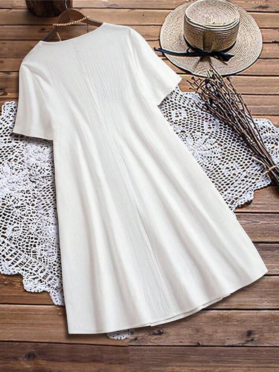 Robe Femme Mini Robe A Line Robe d'été Décontractée Quotidien Ajustement Régulier Graphique Lin Comme Manches Courtes Col en V Noir Blanc Vert Armée Bleu Foncé Été de 2025 ? $28.99 –P3
