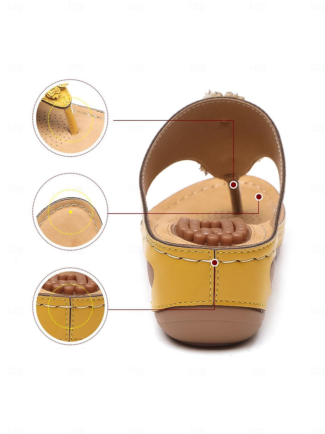 damskie sandały na koturnie z wkładką masującą – kwiatowe, boho japonki na co dzień, na lato, na plażę i na zewnątrz 2025 - $32.99 –P3