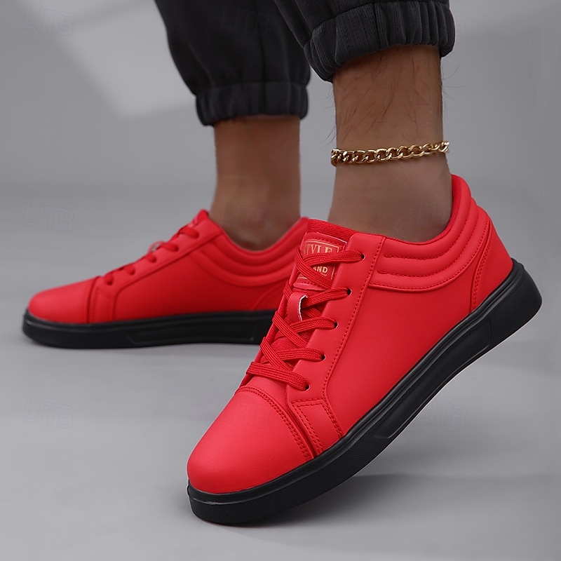 Men's Red Leather Sneakers with Sleek Design - Bold Casual Streetwear for Everyday Comfort 2026 - $42.99 –P1