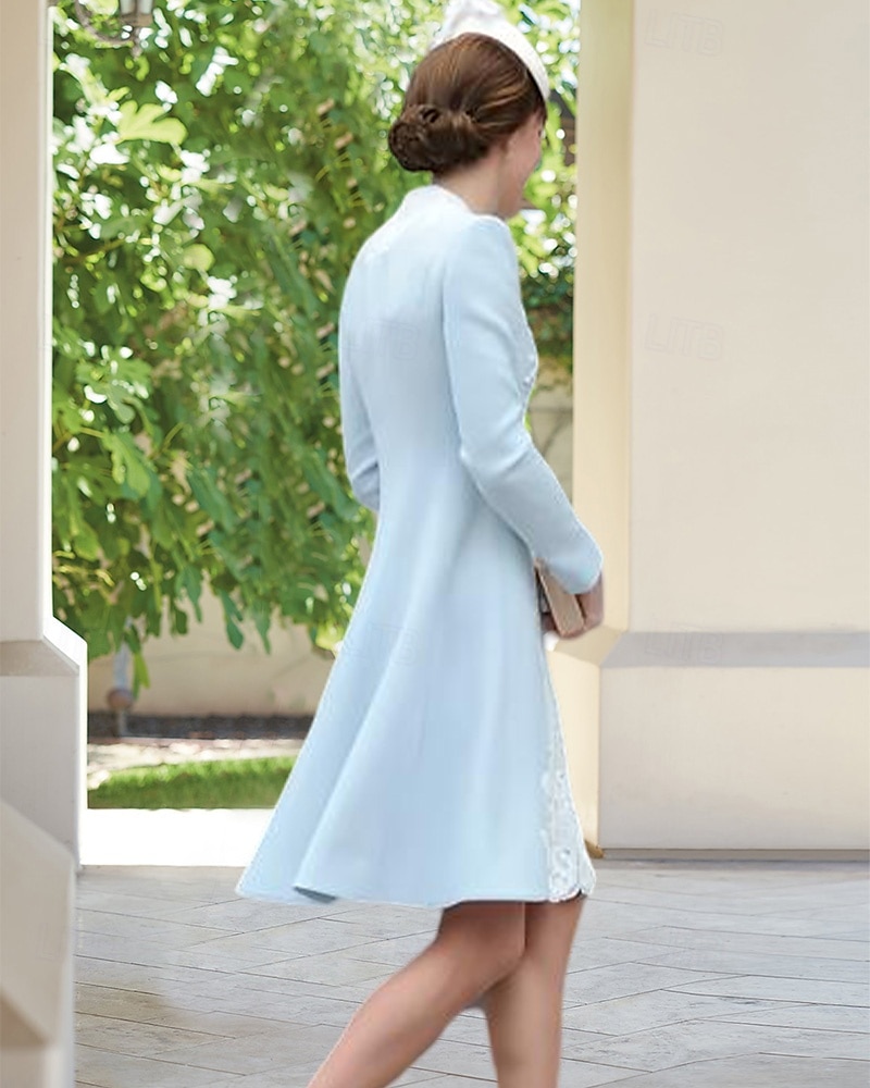 Robe mère de la mariée colonne/vêtement élégant vintage simple col en V longueur thé en crêpe dentelle à manches longues avec appliques robe midi de 2025 ? $158.99 –P4