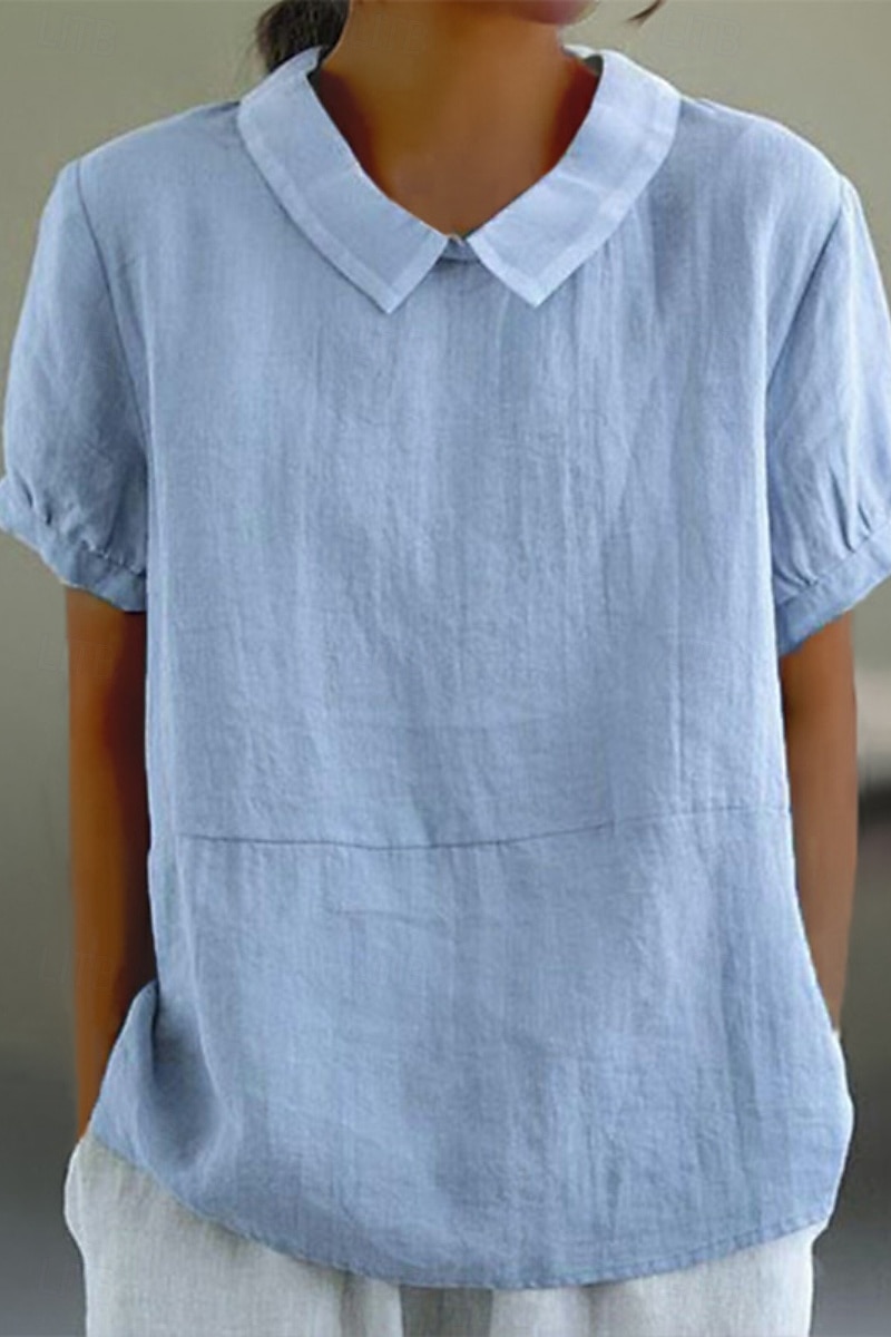 Per donna Camicia Camicia di lino Blusa Camicie di cotone e lino Semplice Quotidiano Essenziale Casual Manica Corta Colletto a Camicia Top Regolari Quotidiano Uscire Arricciato Bianco Blu marino Blu del 2025 a $23.99 –P1