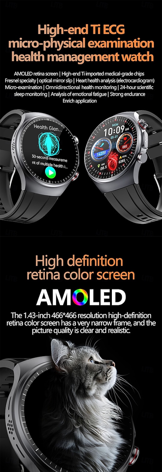 iMosi ET488 Smart Watch 1.43 inch Smartwatch Fitness Running Watch Bluetooth ECG+PPG Temperature Monitoring Pedometer Compatible with Android iOS Women Men Hands-Free Calls Waterproof Media Control 2025 - $98.99 –P1