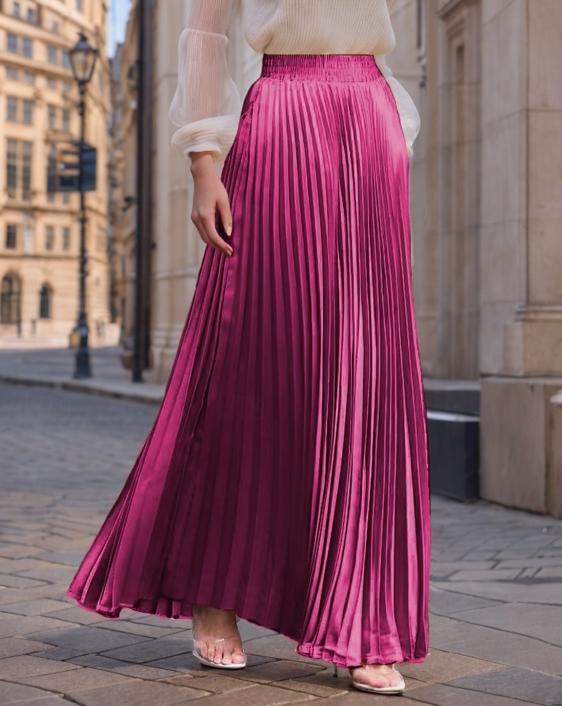 Damen Rock Langer Rock Mode Lang Maxi Hohe Taille Röcke Einfarbig Gerafft Plissiert Schimmernd Mikroelastisch Täglich Ferien Silber Pfauenblau Marineblau Schwarz Frühling, Herbst, Winter, Sommer 2025 - $23.99 –P10