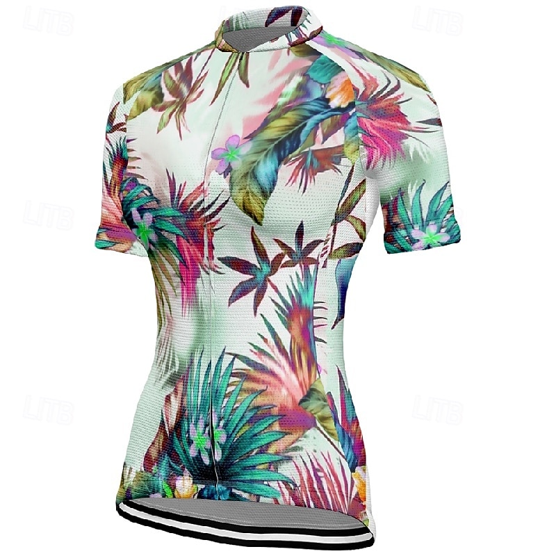 Dames Wielrenshirt Bloem Korte mouw Fietsen T-shirt Shirt met 3 achterzakken Bergracen Sneldrogend Anatomisch ontwerp Lampenkatoen Ademend Sport Paars Groen Kleding 2026 - $23.99 –P3