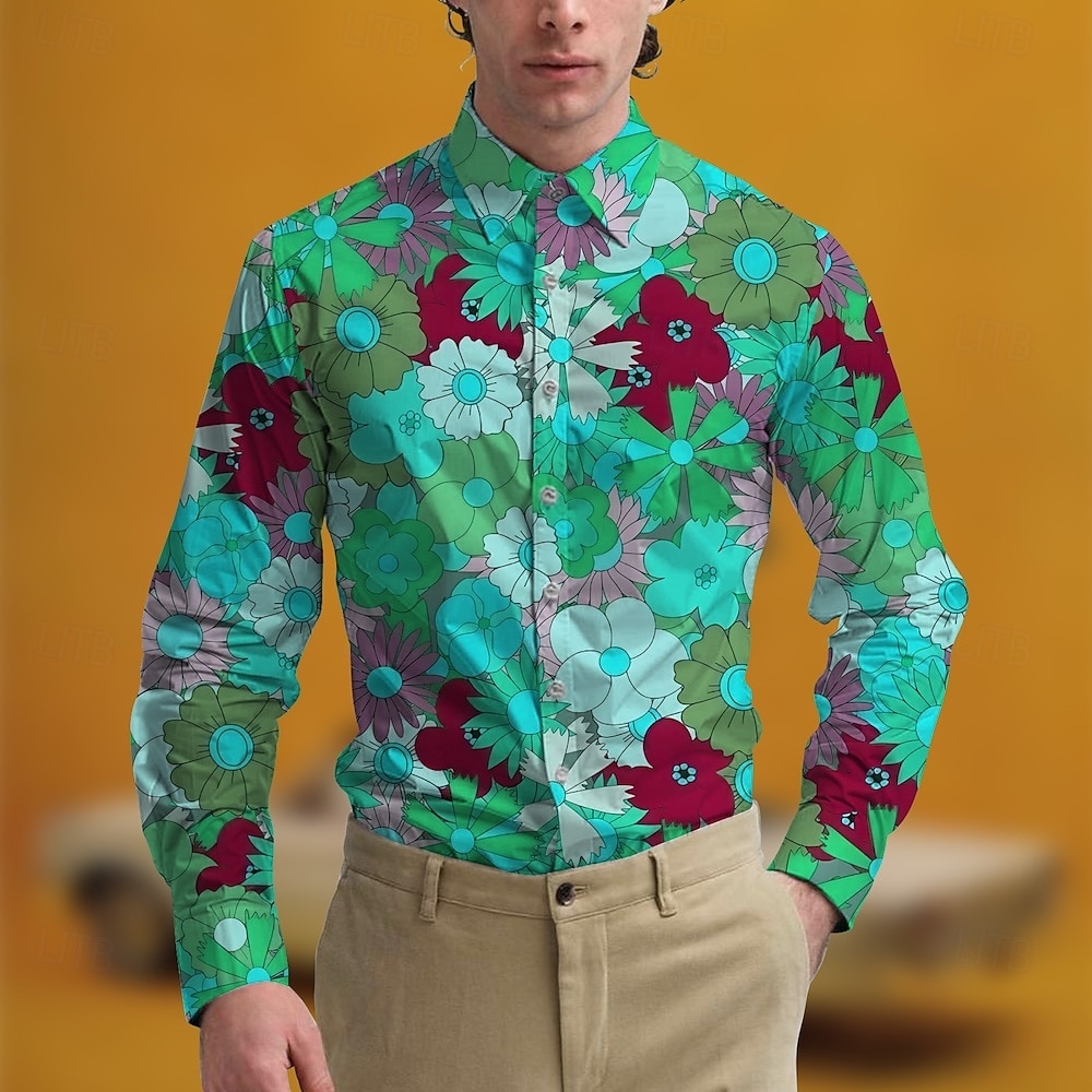 Retro / vintage 1970erne قميص Aloha skjorte Hippie Blomstret Kostyme Herre Maskerade Fest Dagligdagstøy Pride-parade Voksne Trøye 2026 - $23.99 –P2