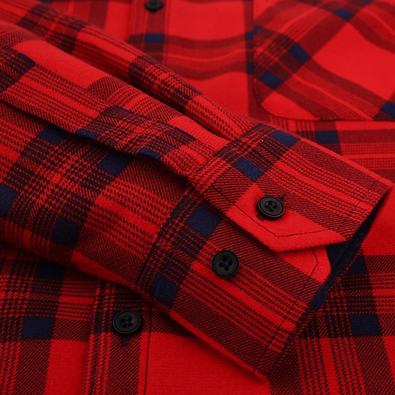 Men's Shirt Casual Shirt Beach Shirt Fleece Shirt Button Up Shirt Red Royal Blue Blue Orange Green Long Sleeve Plaid Lapel Vacation Hawaiian Pocket Clothing Apparel Polyester Fashion Casual 2025 - $28.99 –P15