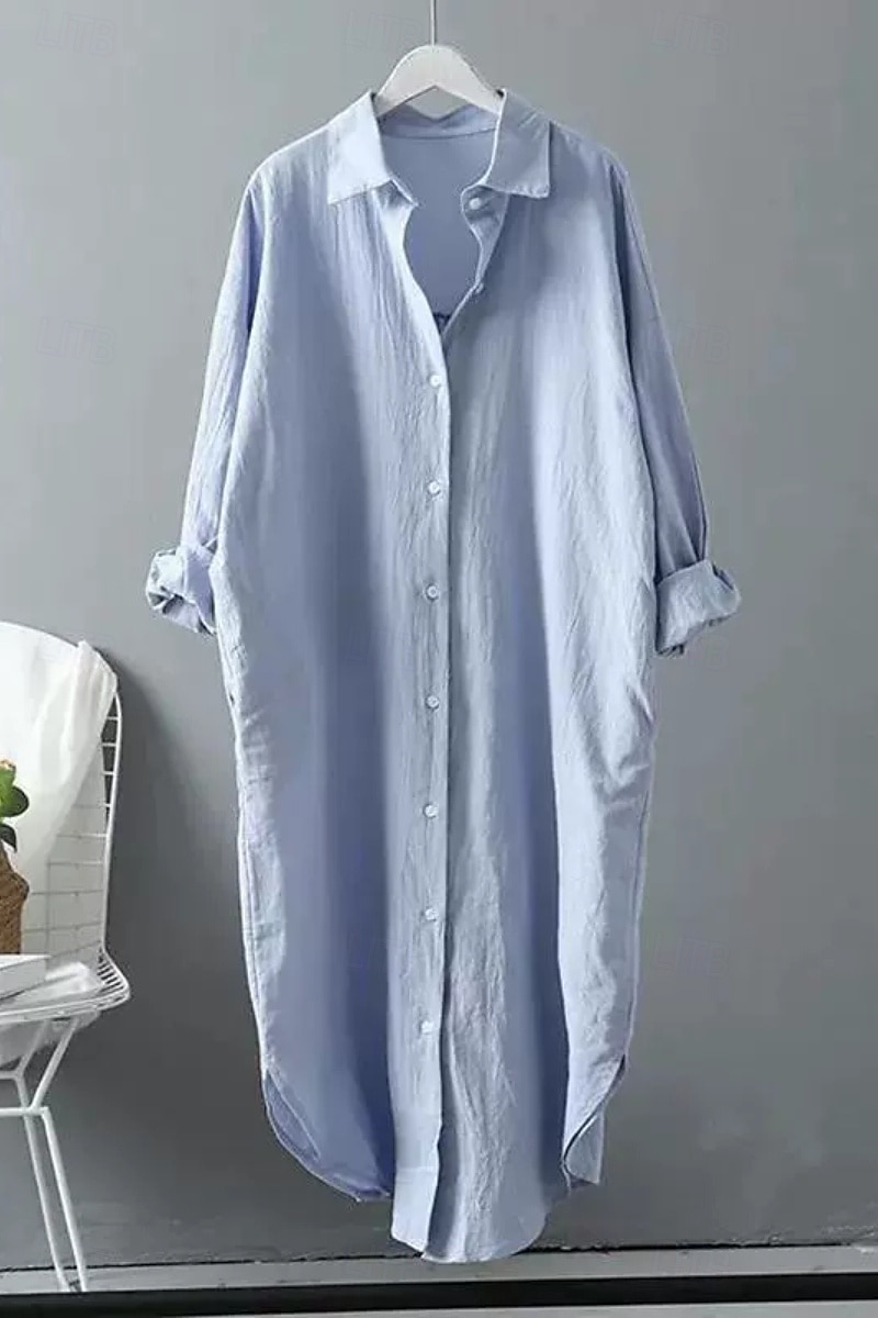 Per donna Abito Midi Abito Camicia Abito in cotone e lino Moda Essenziale Classico Vacanza Ferie Uscire Vestibilità regolare Semplice Manica Lunga Colletto a Camicia Nero Bianco Verde chiaro Rosa del 2025 a $26.99 –P6