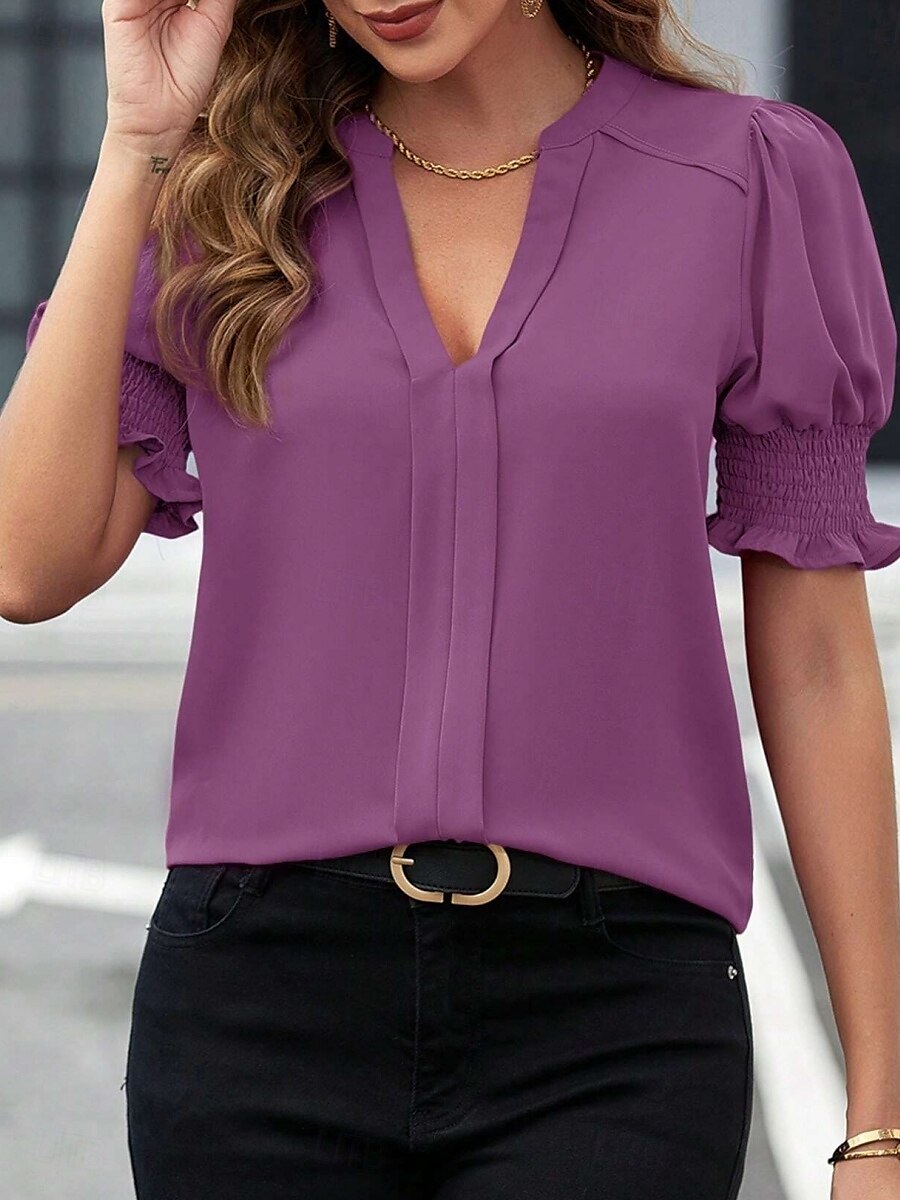 Kvinnes Camisole Tank Top Enfarget Stilfull Casual Kort erme Notch hals Vanlige topper Daglig Ruffle Svart Hvit Lilla Fuchsia Grønn Sommer Vår 2025 - $22.99 –P4