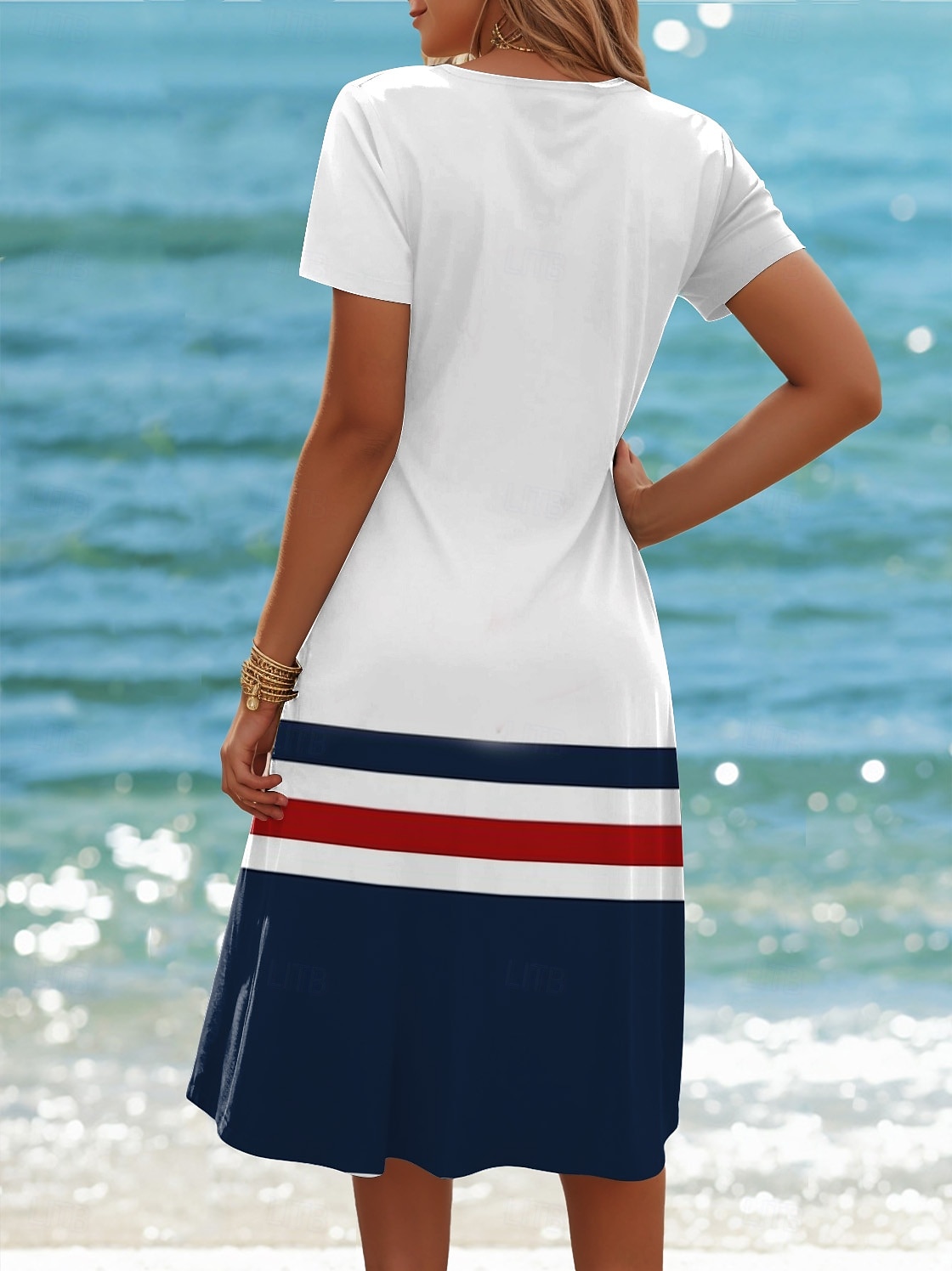 Damen Mini Kleid T-Shirt Kleid Tee Kleid Shift Kleid Formal Urlaub Täglich Regulärer Fit Grafisch Streifen Meer Kurzarm Rundhalsausschnitt Marineblau Sommer Frühling 2025 - $23.99 –P2