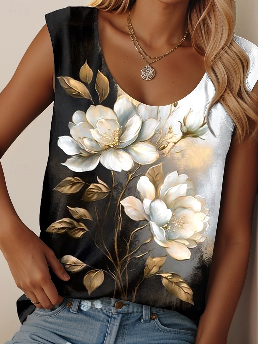 Damen Camisole-Tanktop Blumen Grafik Täglich Lässig Ärmellos Rundhalsausschnitt Normale Oberteile Täglich Druck Schwarz Sommer 2025 - $19.99 –P1