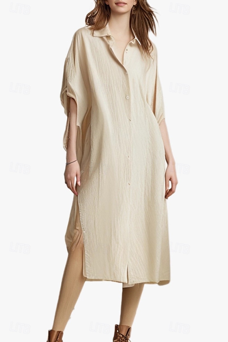 Per donna Abito Midi Abito Camicia Abito in cotone e lino Moda Essenziale Classico Vacanza Ferie Uscire Vestibilità regolare Semplice Manica Lunga Colletto a Camicia Nero Bianco Verde chiaro Rosa del 2025 a $26.99 –P10