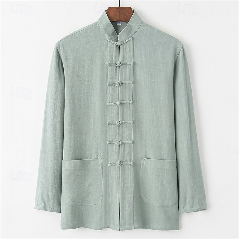 Per uomo Camicia Camicia di lino Camicia casual Camicia con Bottoni Camicia di cotone Semplice Vacanza Camicia hawaiana Nero Bianco Verde chiaro Blu marino scuro Manica Lunga Collo alla coreana del 2025 a $21.99 –P5