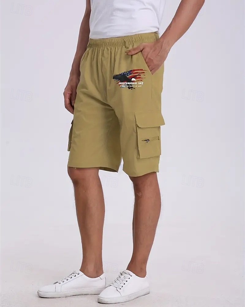 Men's Cargo Shorts Shorts Summer Shorts Drawstring Elastic Waist Multi Pocket Eagle National Flag Comfort Wearable Knee Length Outdoor Sport Daily Fashion Casual Black Navy Blue 2025 - $18.99 –P2