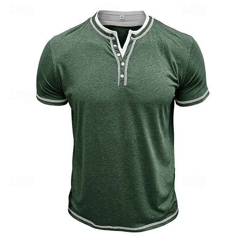 Herren Henley Hemd T-Shirt Kurzarm Einfach Vintage Knöpfe Falscher