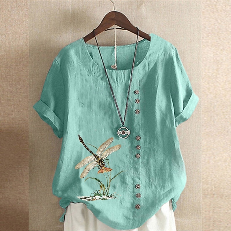 Pentru femei Cămăși Bumbac In Bluză In din bumbac artificial Nasturi Imprimeu Floare Modern Casual Manșon scurt Stil Nautic Topuri obișnuite Concediu Ieșire Alb Galben Verde Militar Trifoi Vară 2026 - $19.99 –P1