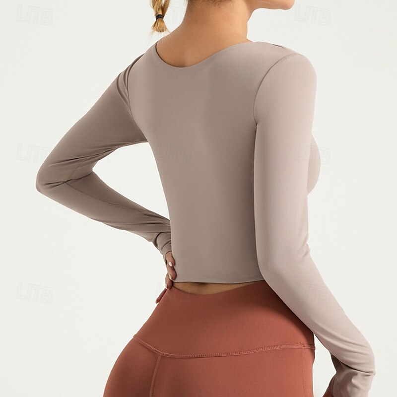 Tshirt de Yoga Femme Tee-shirt Top Encolure dégagée Patchwork Bloc de couleur Spandex Yoga Aptitude Fonctionnement manche longue Des sports Tenues de Sport Respirable Séchage rapide Poids Léger de 2025 ? $30.99 -P12