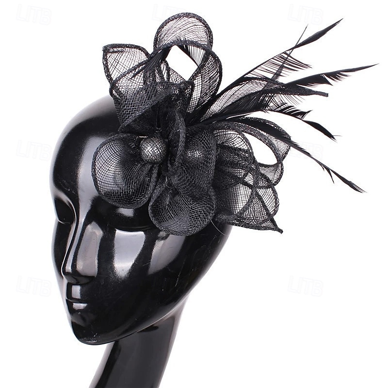 Tocados Lino Artificial Plumas Boda Fiesta de Noche Elegante Boda Con Pluma Celada Sombreros 2025 - $20.99 –P4
